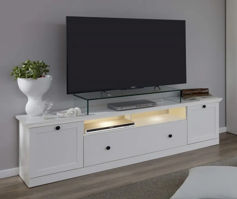 Lowboard TV-Unterteil Baxter | Landhausstil | weiß | mit 2er Set LED Unterbauspots