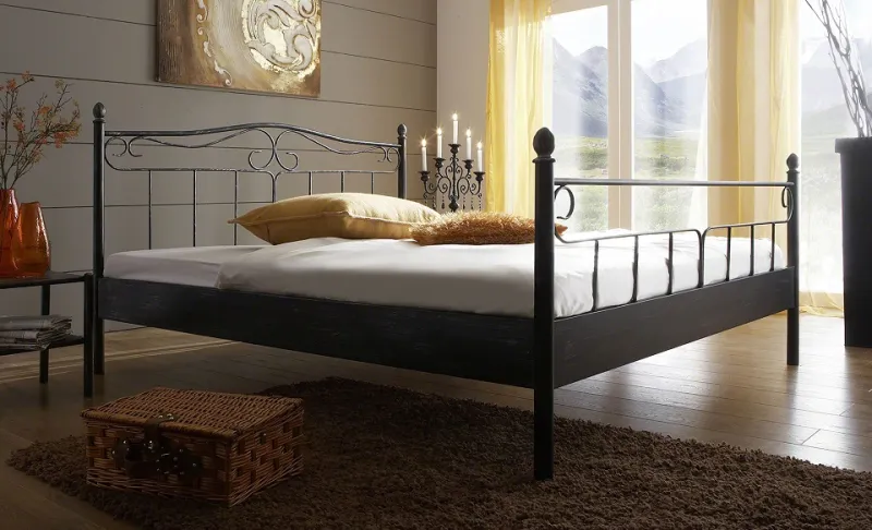 Metallbett Iris | schwarz / silber gewischt | 180x210 | mit Fußteil