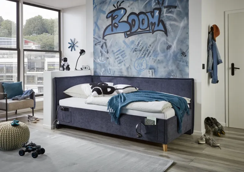 Polsterbett Fun | dunkelblau | 90 x 200 cm | mit Rückenteil | ohne Bettkasten | ohne Matratze