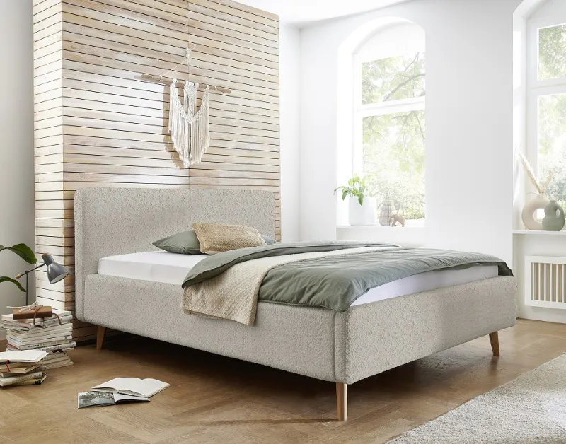 Polsterbett Mattis | beige Flausch | 180 x 200 cm | mit Lattenrost & Bettkasten
