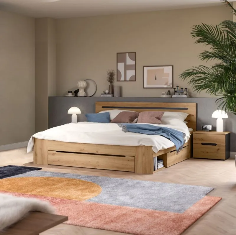 Schlafzimmer-Set Canu (L) | Artisan / Basalt grau | 3-teilig