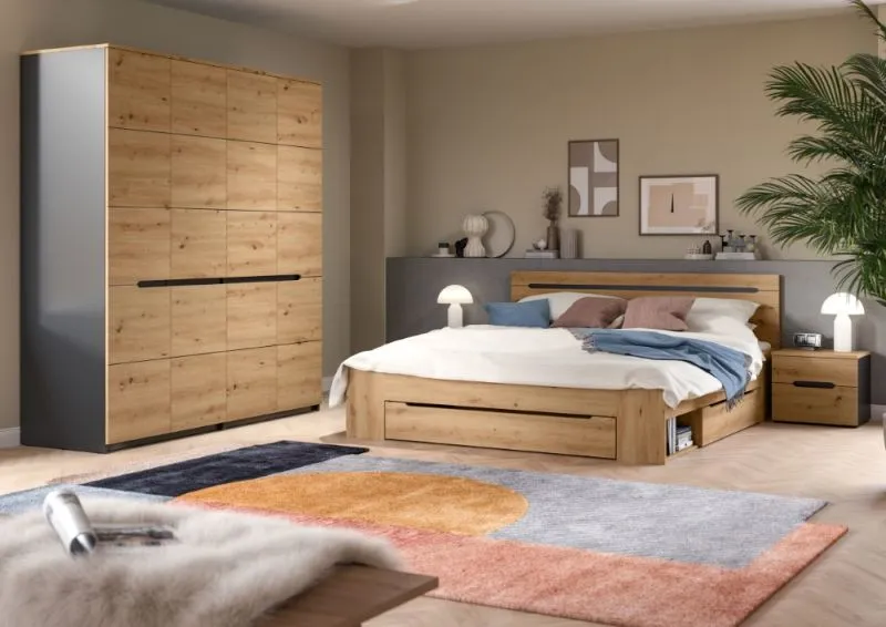 Schlafzimmer-Set Canu (L) | mit Kleiderschrank | Artisan / Basalt grau | 4-teilig
