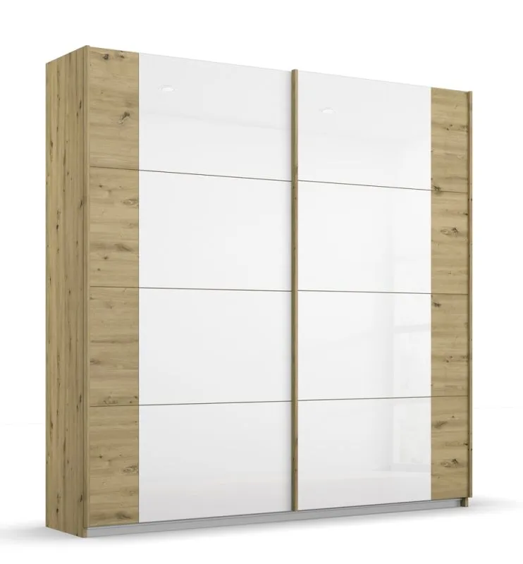 Schwebetürenschrank Artemis | mit Glastüren | Eiche Artisan / weiß| verschiedene Größe