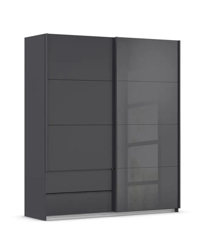 Schwebetürenschrank Elara mit Glas | grau metallic / basalt grau | verschiedene Größe