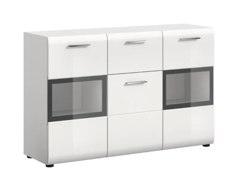 Sideboard Ice | mit Vitrinen | weiß / schwarz