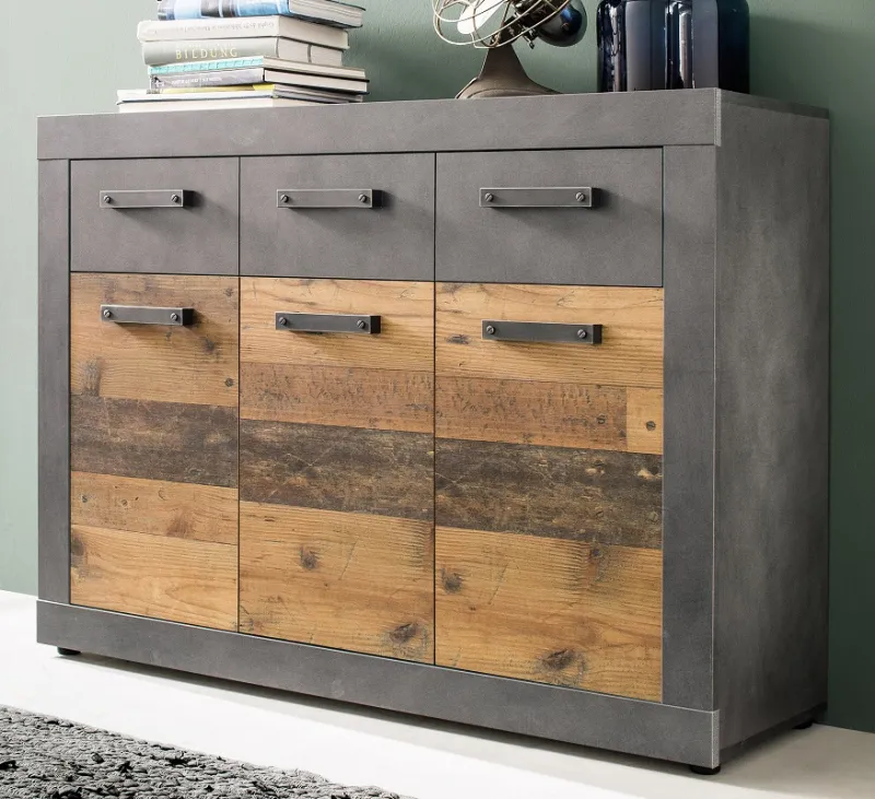 Sideboard Kommode Indy | Old Used Wood / Matera grau | 117x86 cm | Shabby Look