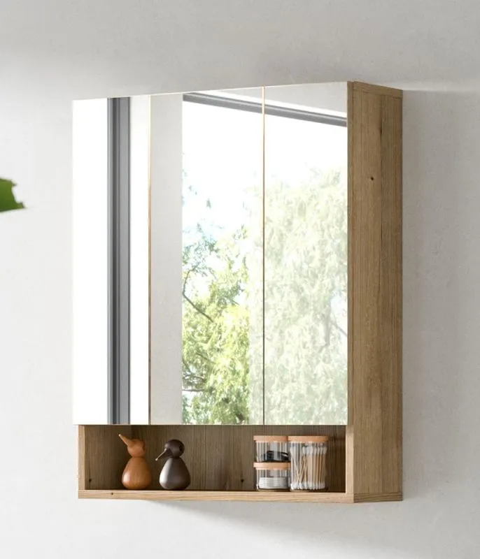 Spiegelschrank Aqua | mit offenem Fach | Evoke Oak mit Beleuchtung