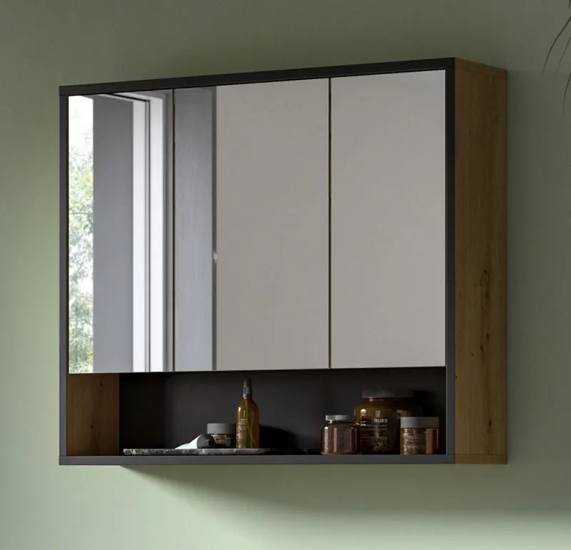 Spiegelschrank Bagno | mit offenem Fach | Artisan Oak mit Beleuchtung