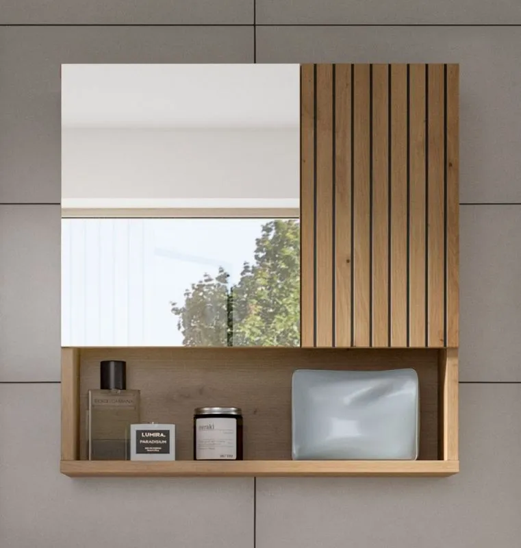Spiegelschrank Mone | mit offenem Fach | Artisan Oak mit Beleuchtung
