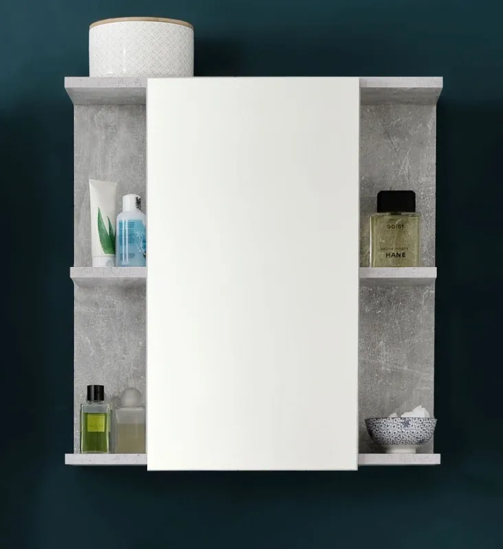 Spiegelschrank Nano | weiß Hochglanz / Beton Stone | inkl. LED Beleuchtung