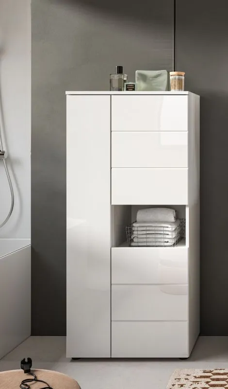 Standschrank breit Vira | weiß / weiß Hochglanz