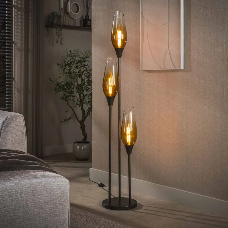Stehlampe Ambera | 3 Leuchten | Glas | Sienna braun-shaded