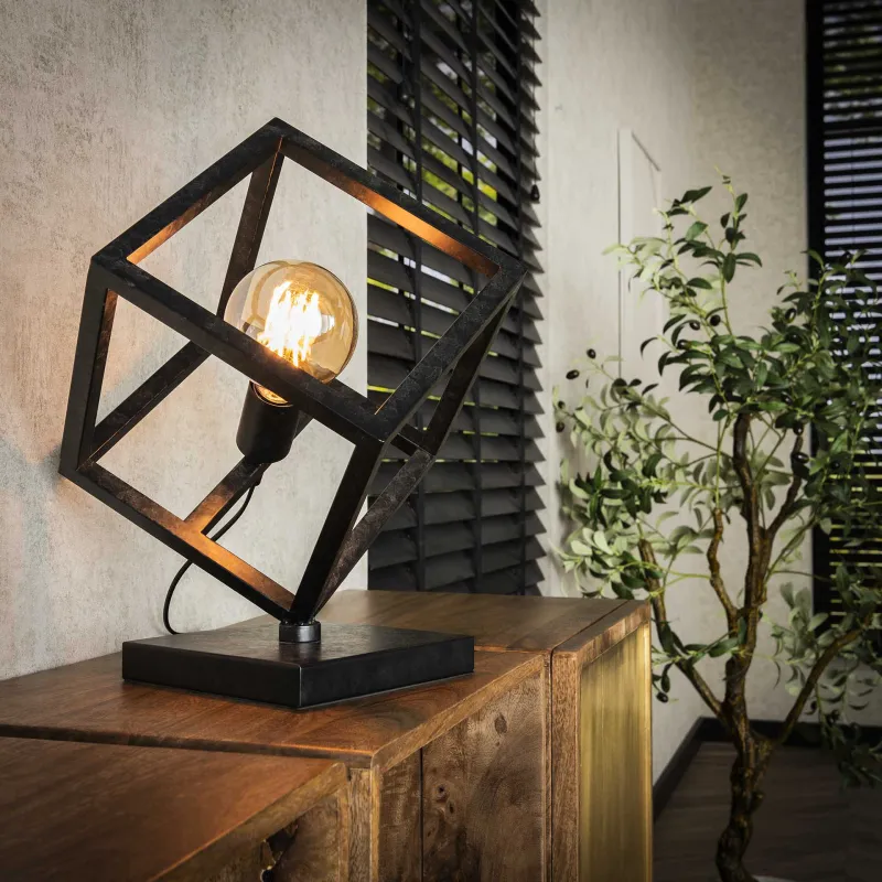 Tischlampe Atom | Metallwürfel | anthrazit