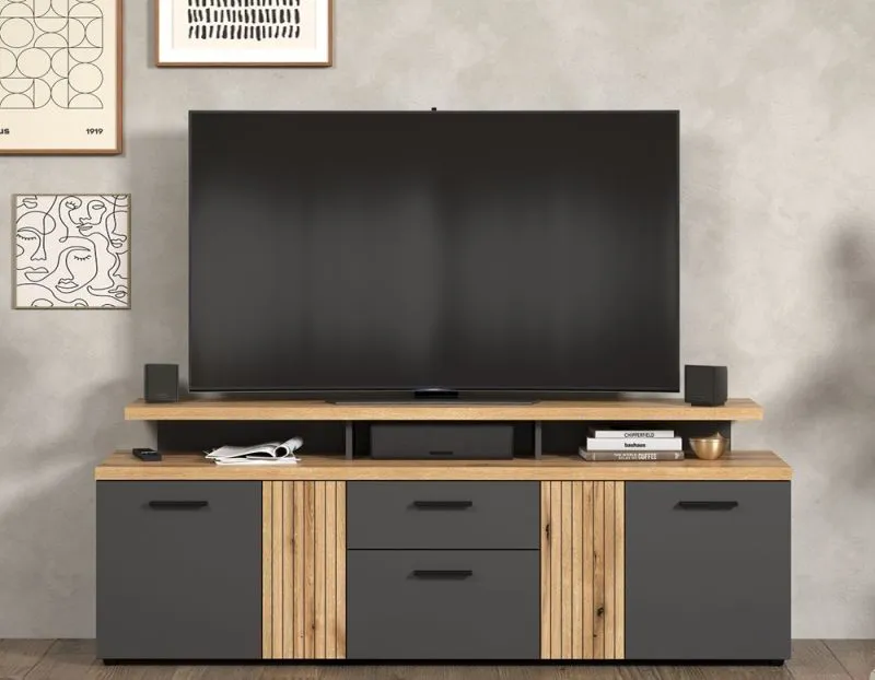 TV-Board Lowboard Esteban 2 | Anthrazit / Coast Evoke Oak