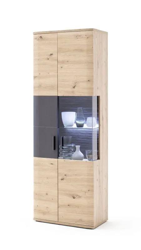 Vitrine Cortona | Balkeneiche / anthrazit | LED Beleuchtung