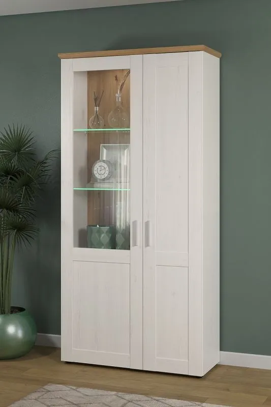 Vitrine groß Shade | Andersen Pinie weiß / Artisan Eiche | Landhausstil | ohne Beleuchtung