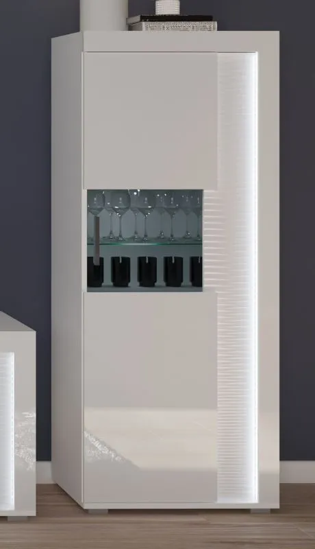 Vitrine halbhoch Skylight | weiß Hochglanz | inkl. Frontbeleuchtung ohne Glasbodenclip