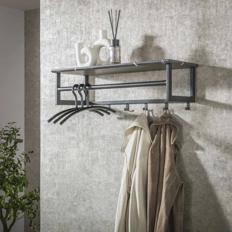 Wandgarderobe Hanga | Melamin | schwarz braun | 6 Haken