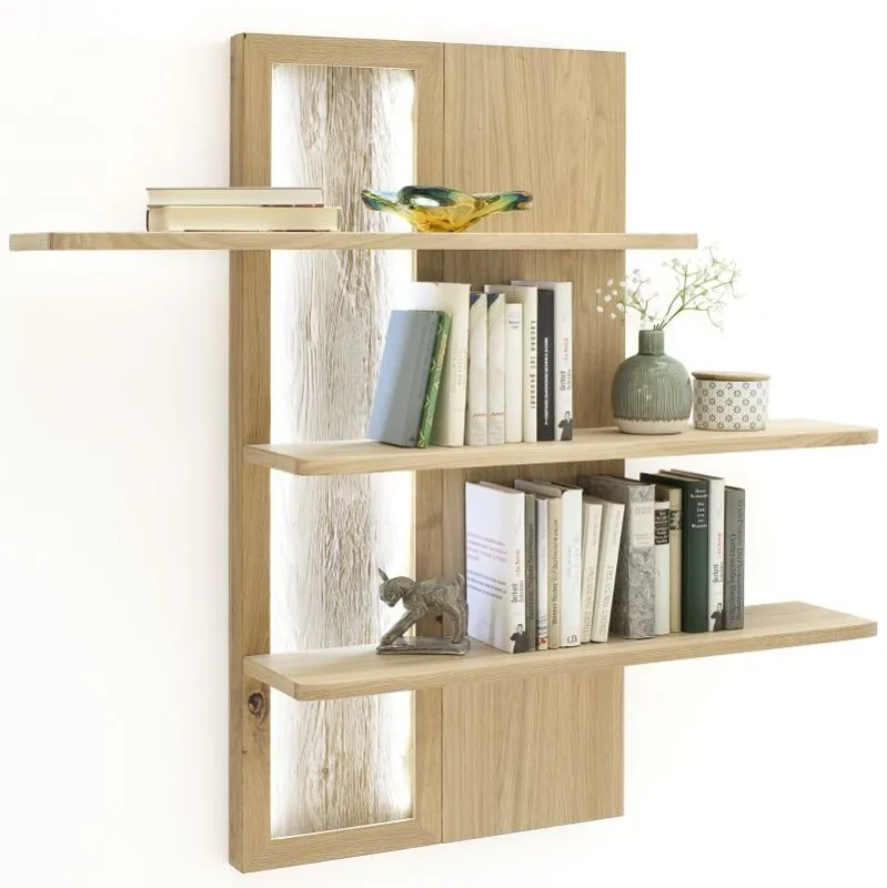 Wandregal Santori | Eiche Bianco | LED Beleuchtung mit 2er Set LED Band 100 cm