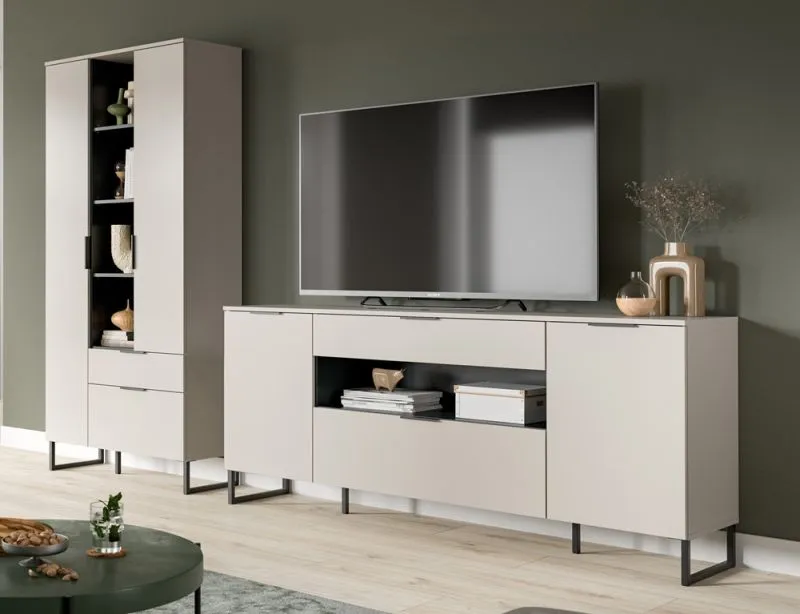 Wohnkombination Noida 3 | 2-teilig | Kaschmir / schwarz mit 4er Set LED Beleuchtung