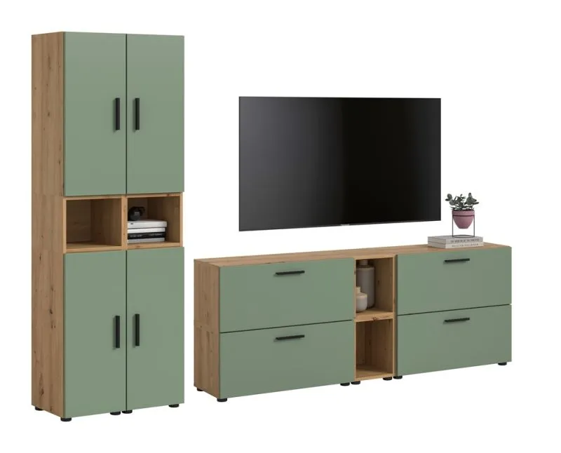 Wohnkombination The One 1 | 12-teilig | Artisan Oak / Smoke Green