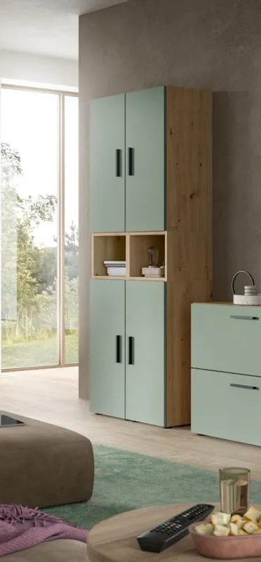 Wohnkombination The One 4 | 6-teilig | Artisan Oak / Smoke Green LED 2
