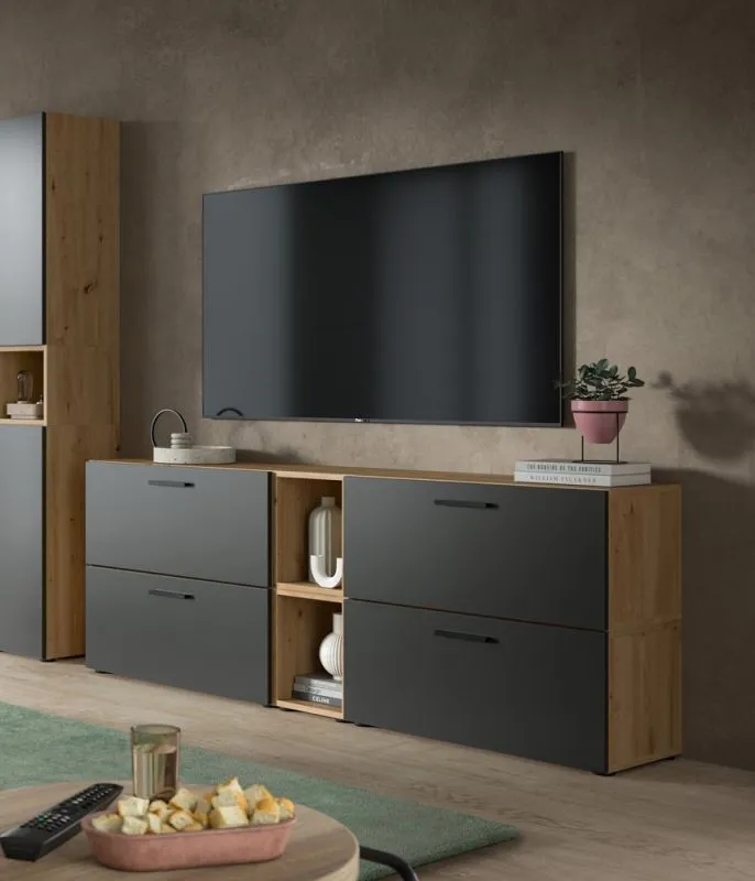 Wohnkombination The One 5 | 6-teilig | Artisan Oak / Basalt grau mit 2er Set Unterbauspot