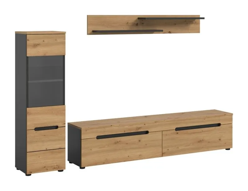 Wohnwand Anbauwand Canu | 2-teilig | Artisan / Basalt Grau ohne