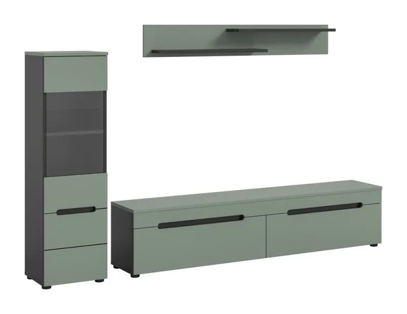 Wohnwand Anbauwand Canu | 2-teilig | Smoke Green / Basalt Grau ohne