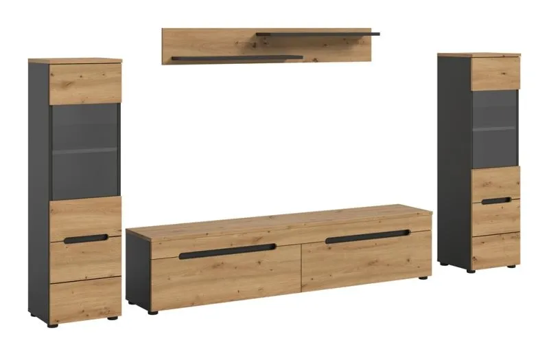 Wohnwand Anbauwand Canu | 3-teilig | Artisan / Basalt Grau | LED Beleuchtung