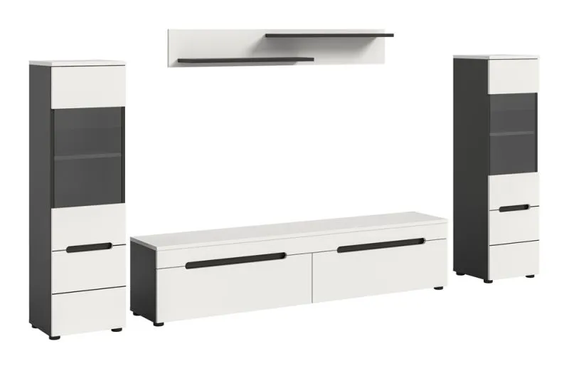 Wohnwand Anbauwand Canu | 3-teilig | weiß / Basalt Grau | LED Beleuchtung 1
