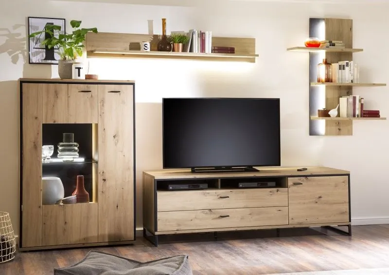 Wohnwand Anbauwand II Buenos Aires | Balkeneiche | 4-teilig | LED Beleuchtung 7