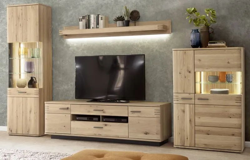 Wohnwand Anbauwand Salvador 1 | Balkeneiche Bianco | 4-teilig | LED 6