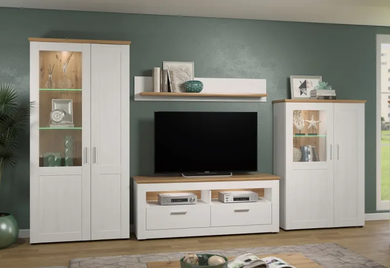 Wohnwand Anbauwand Shade | Andersen Pinie weiß / Artisan Eiche | Landhausstil | 4-teilig