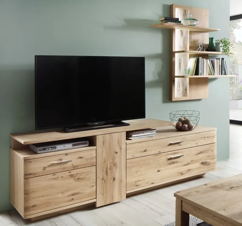 Wohnwand Wohnkombination Santori | Eiche Bianco | 2-teilig | LED Beleuchtung