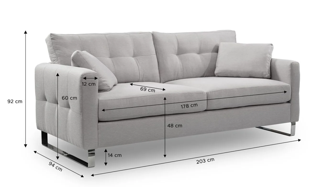 2,5-Sitzer Polstersofa Hera | 203cm | Flachgewebe | hellgrau