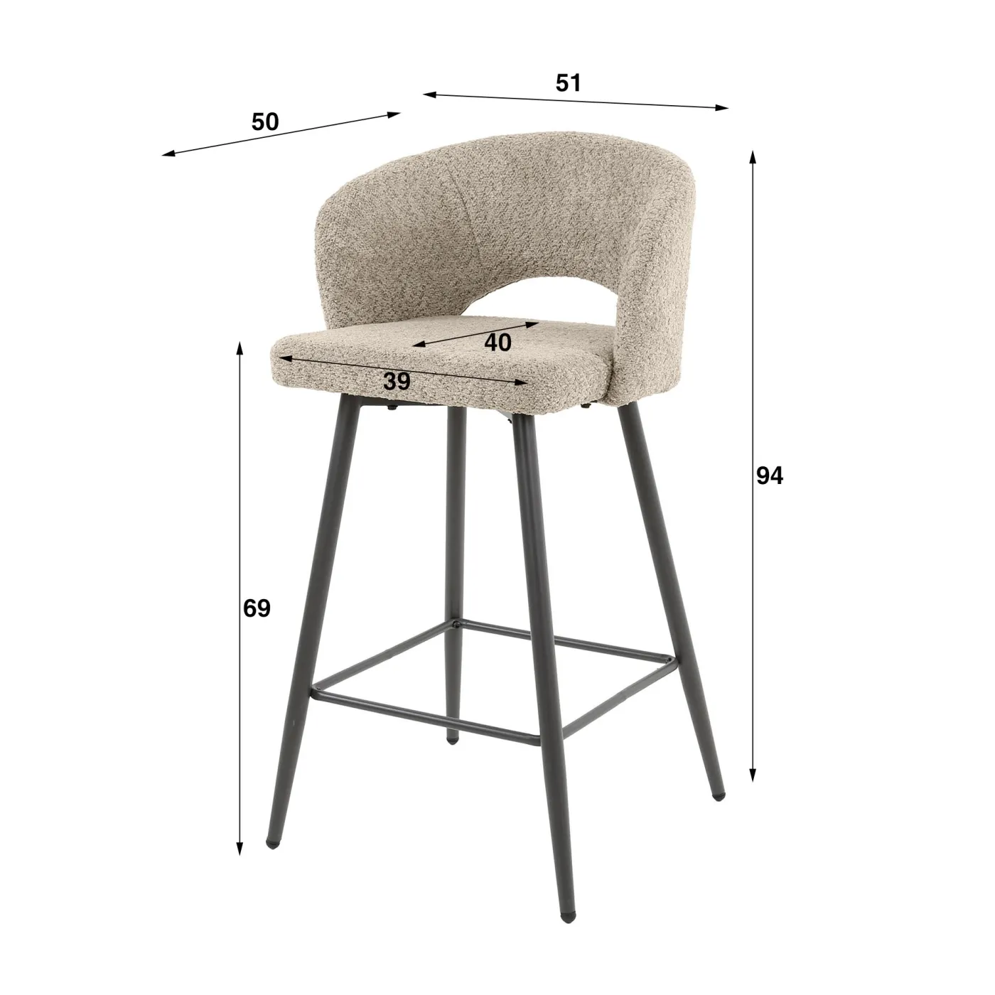 2er Set Barstuhl Maro | Boucle Stoff | Sandfarben