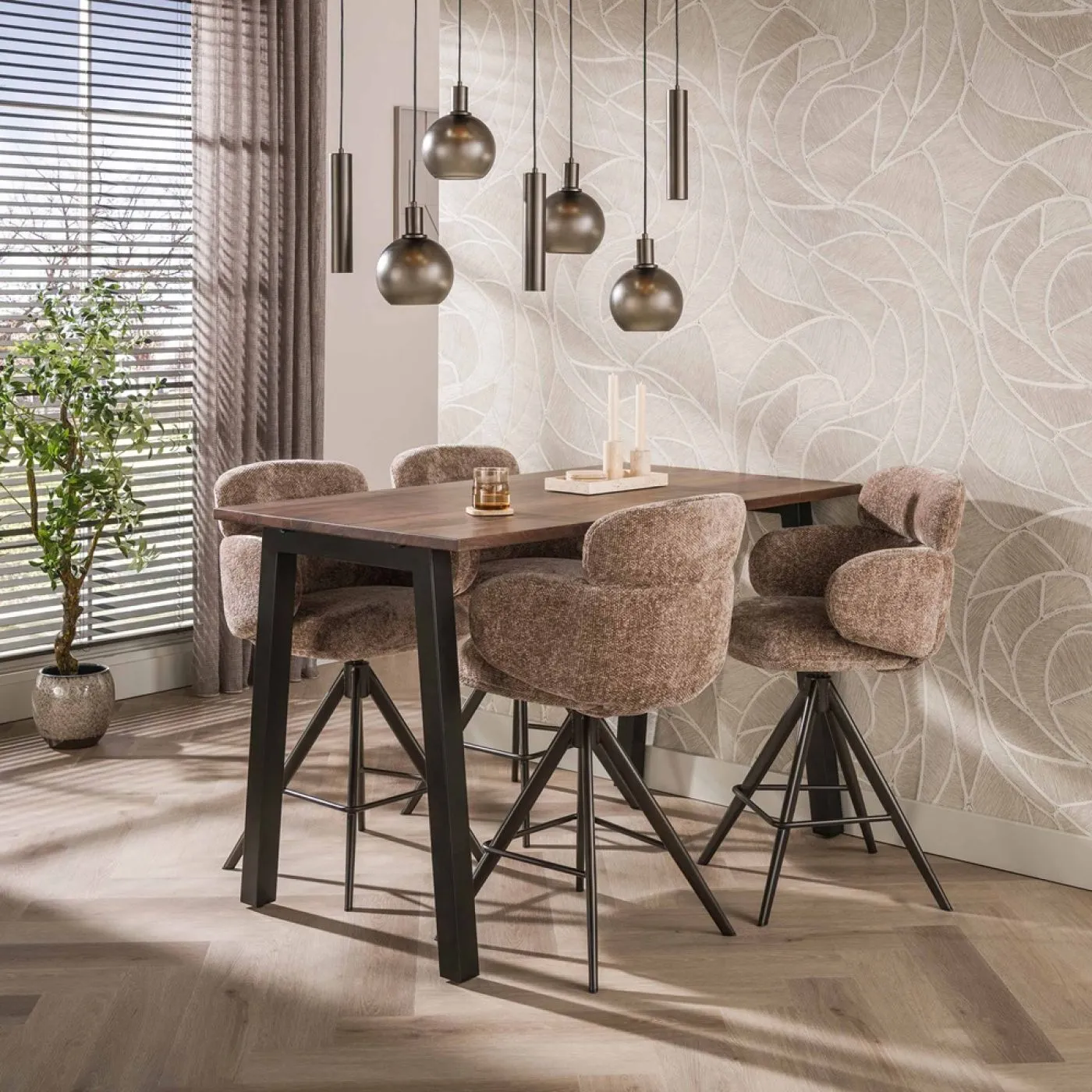2er Set Barstuhl Milagro | Hoven-Stoff / Chenillegewebe | drehbar | champagne-braun