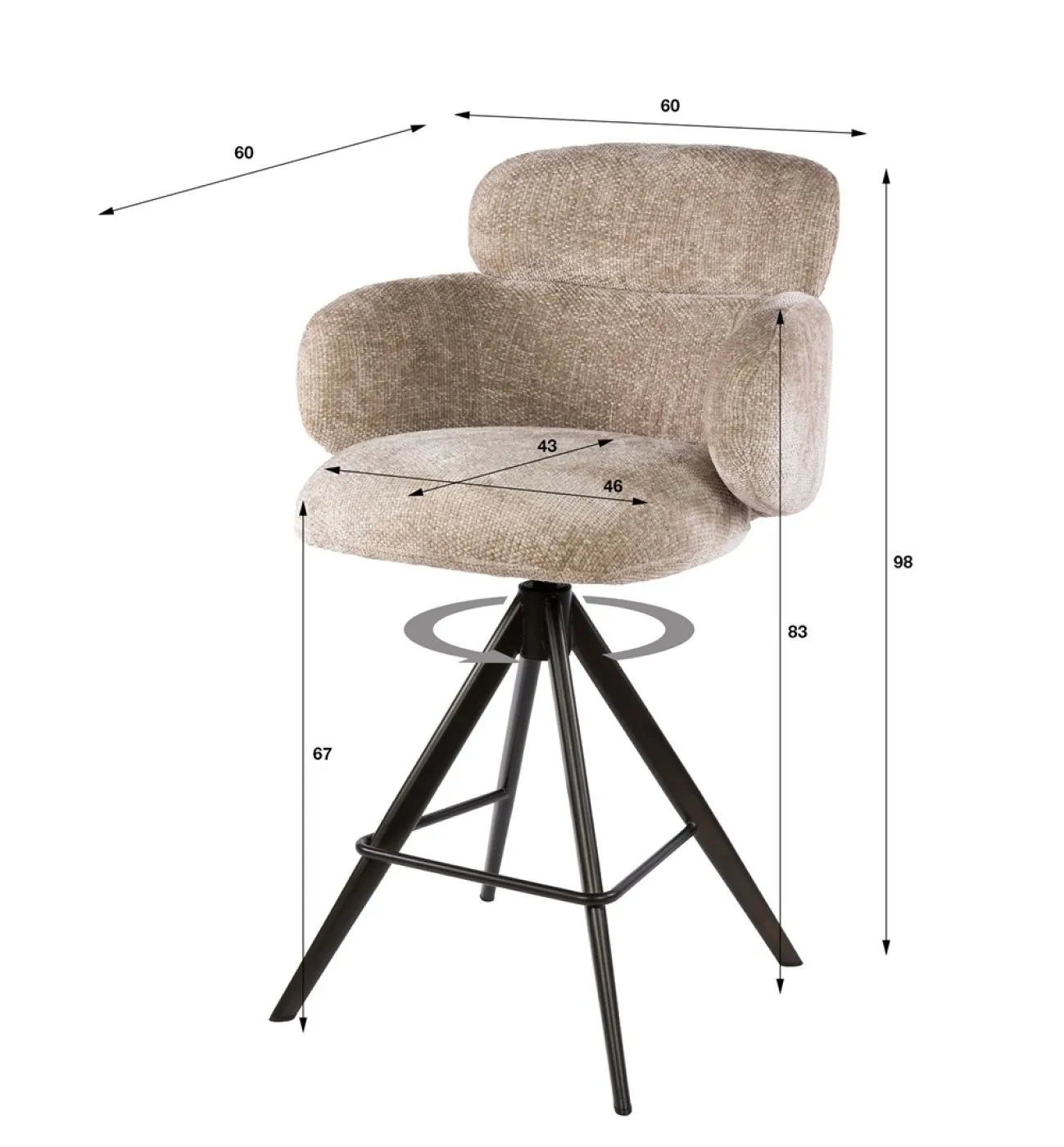 2er Set Barstuhl Milagro | Hoven-Stoff / Chenillegewebe | drehbar | sand-braun