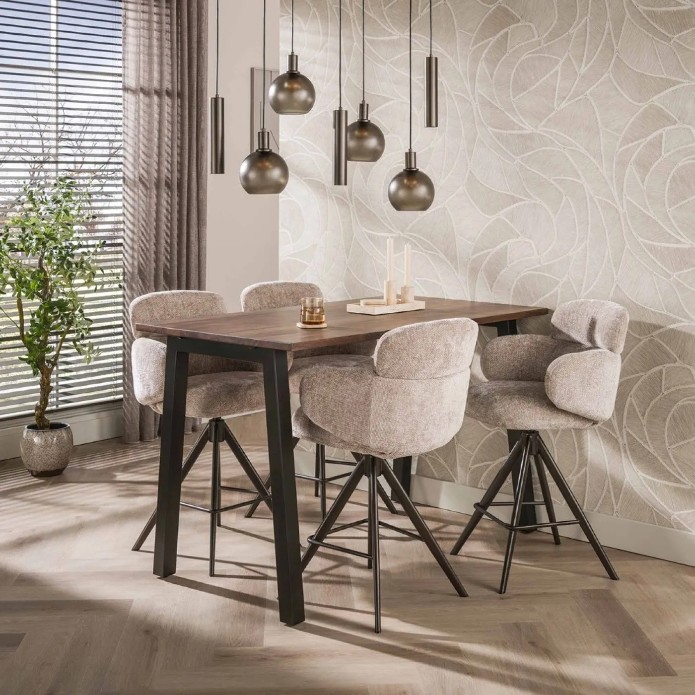 2er Set Barstuhl Milagro | Hoven-Stoff / Chenillegewebe | drehbar | sand-braun