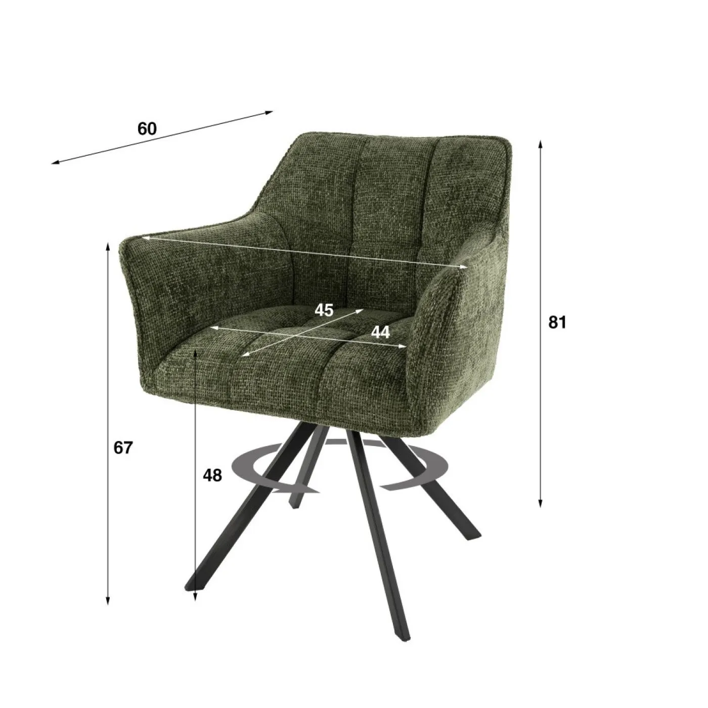 2er Set Stuhl Toik mit Armlehnen | drehbar | Hoven-Stoff / Chenillegewebe | grün