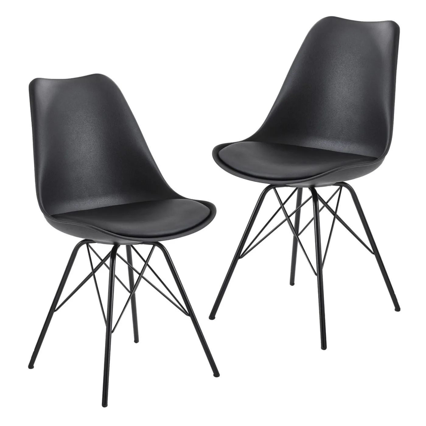 2er Set Esszimmerstuhl Velina | mit schwarzen Beinen | Kunstleder | schwarz