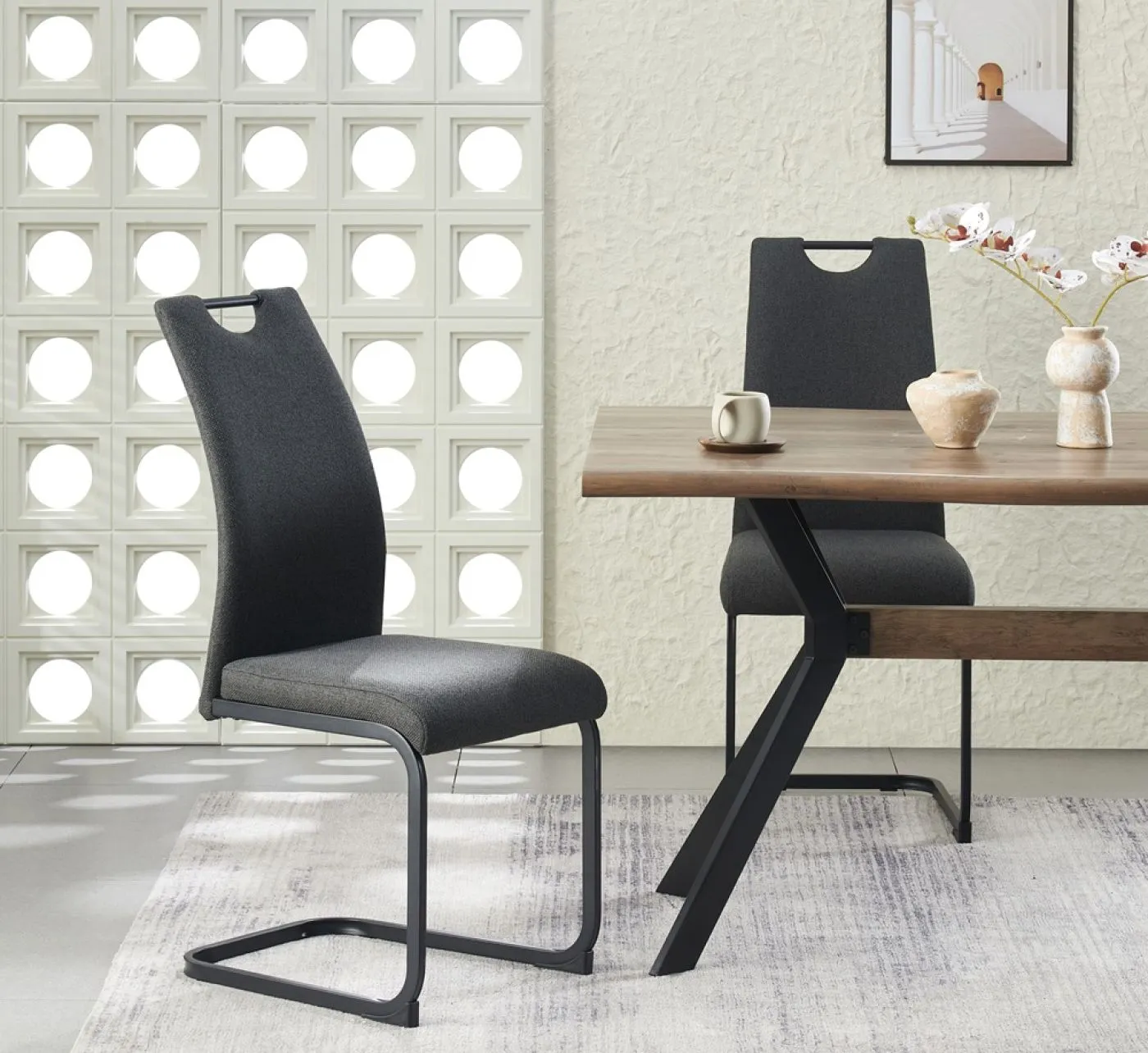 2er Set Freischwinger Hanna | Webstoff | anthrazit
