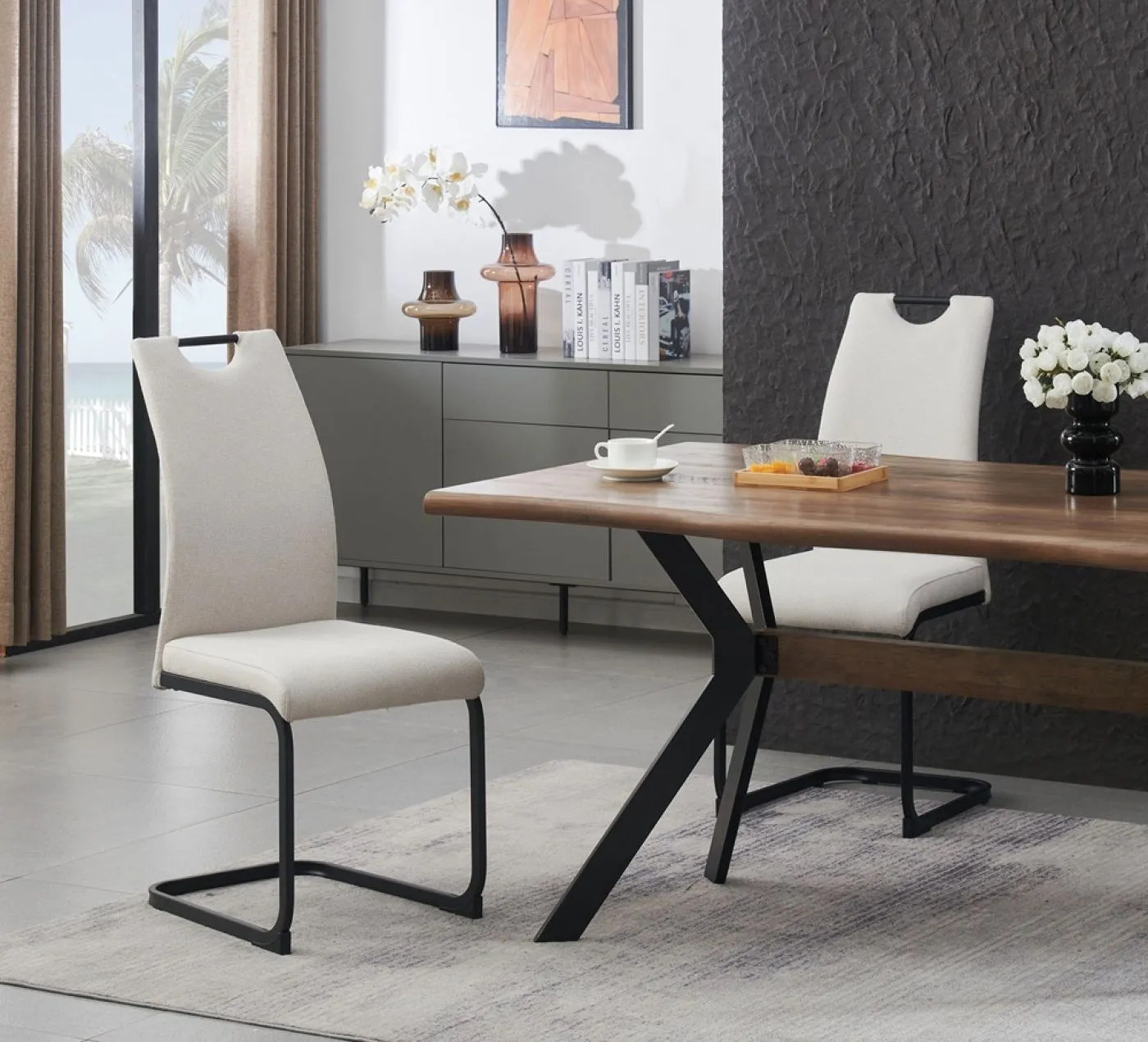 2er Set Freischwinger Hanna | Webstoff | creme