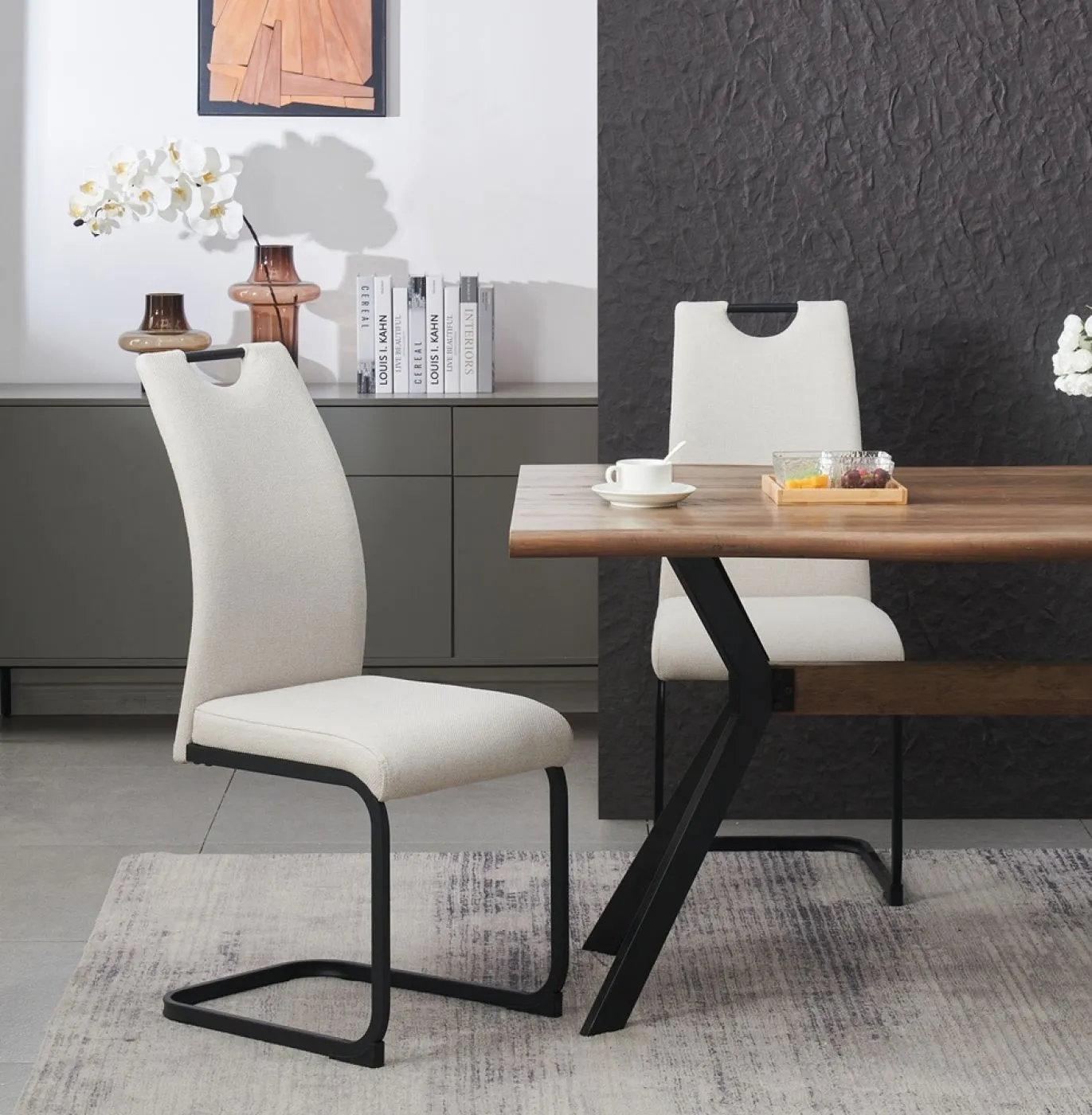 2er Set Freischwinger Hanna | Webstoff | creme