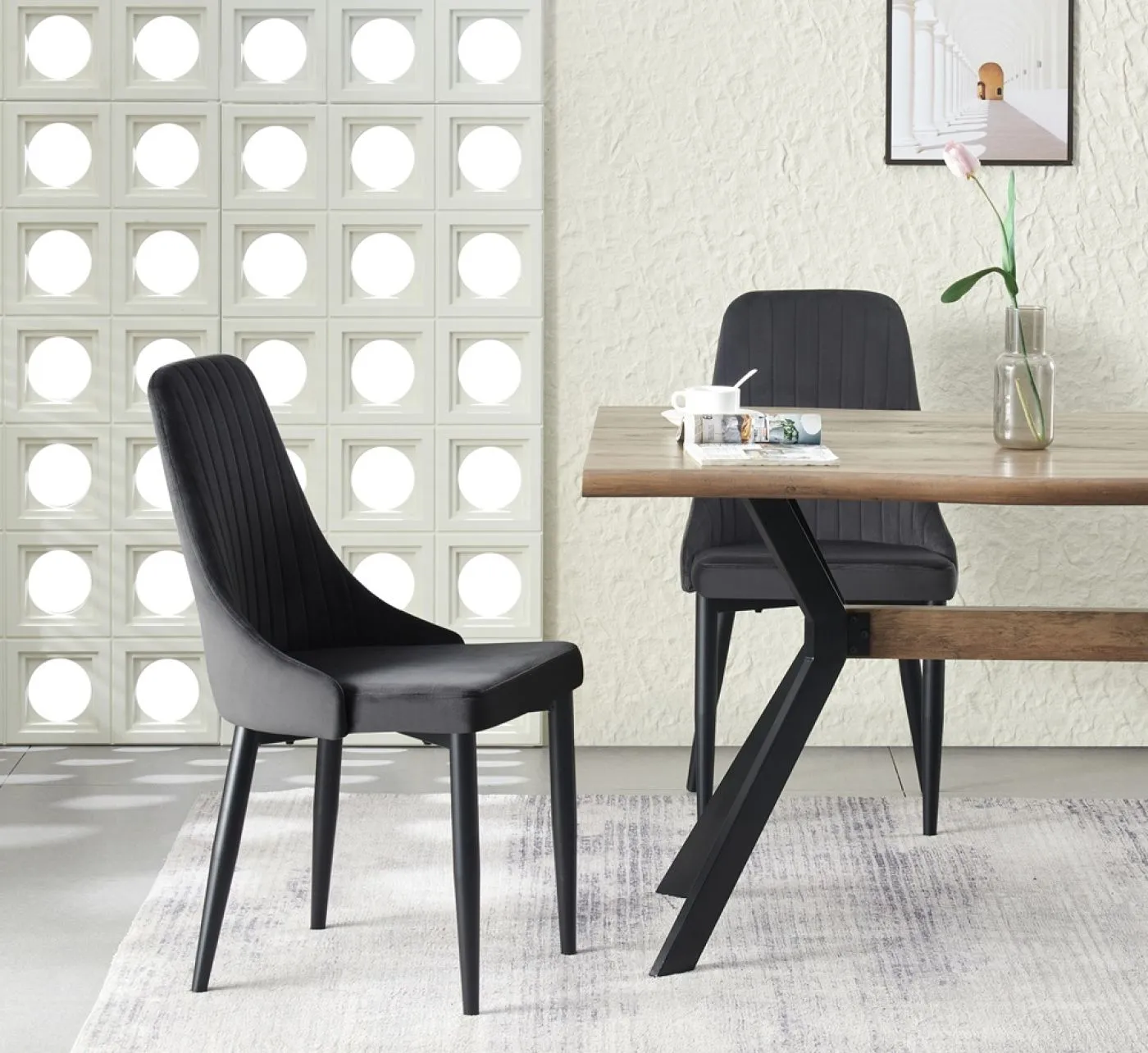 2er Set Stuhl Claudia | Samtbezug | Anthrazit
