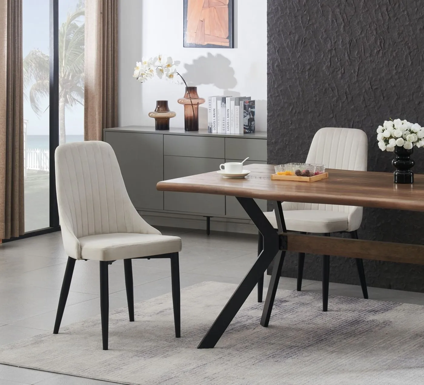 2er Set Stuhl Claudia | Samtbezug | creme