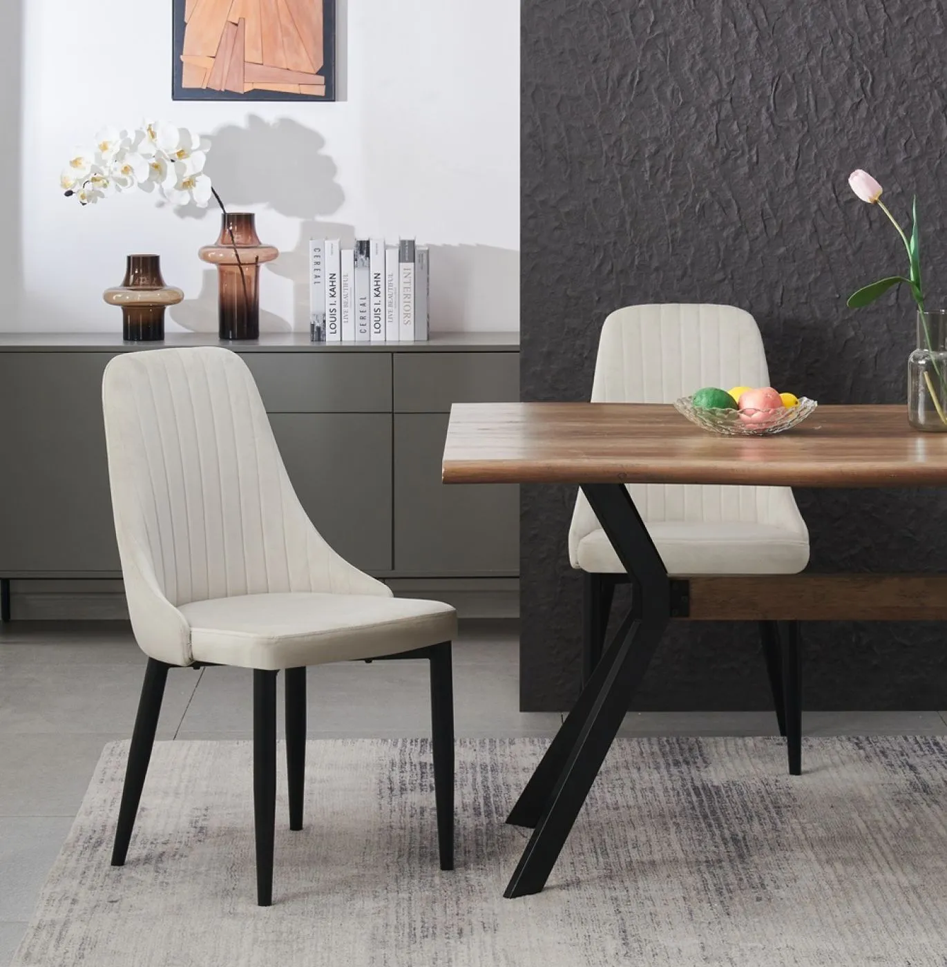 2er Set Stuhl Claudia | Samtbezug | creme