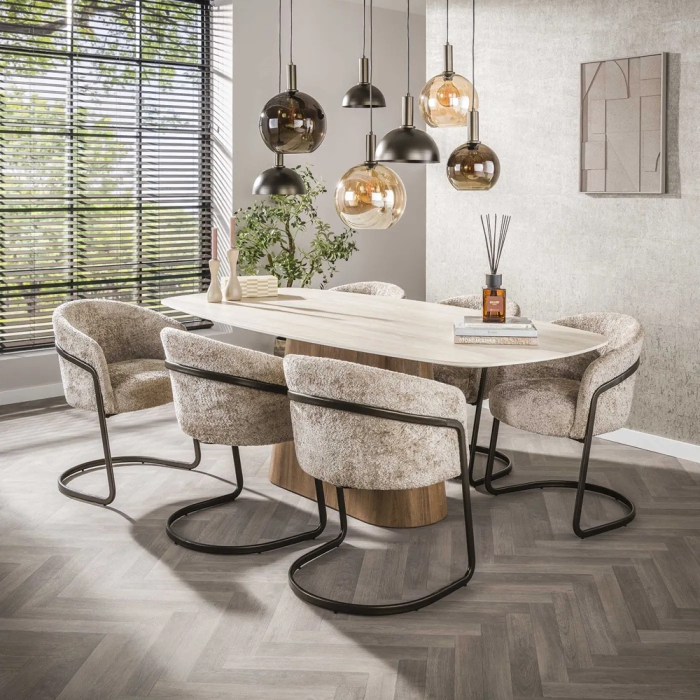 2er Set Stuhl Harmony | mit Schwinger-Gestell | Alura-Stoff / Chenillegewebe | sand