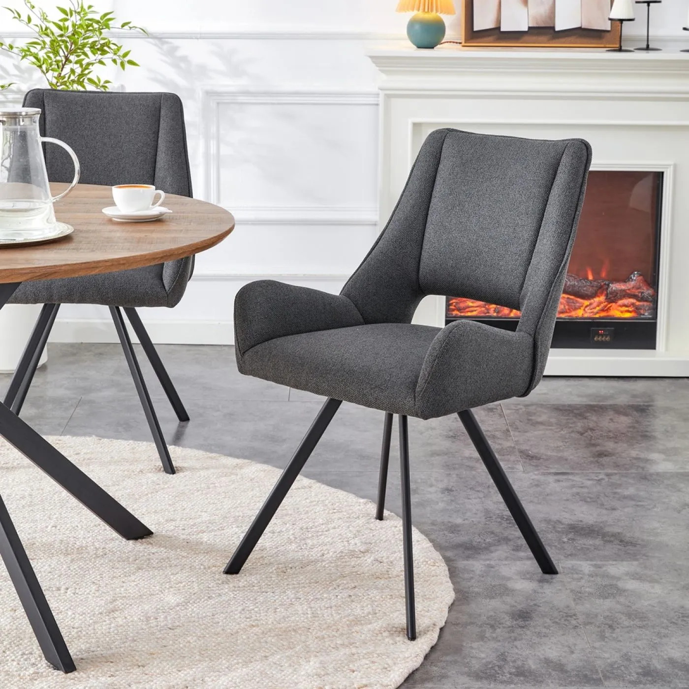 2er Set Stuhl Helen | Webstoff | anthrazit